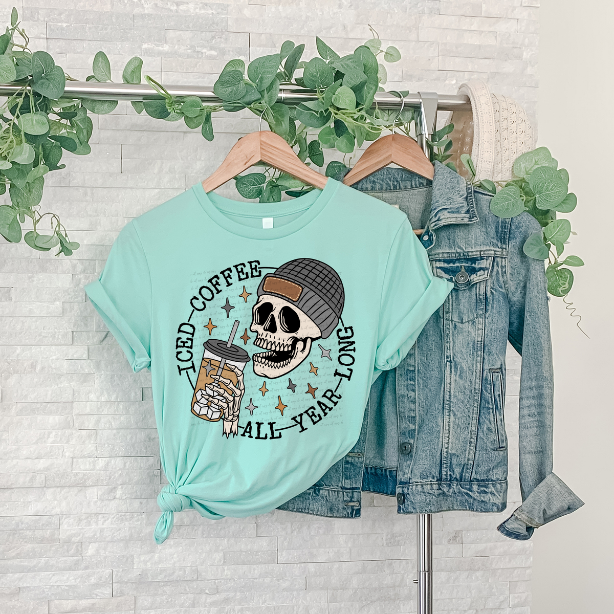 Iced Coffee All Year Long Grey - Black Font 81723 DTF Transfer