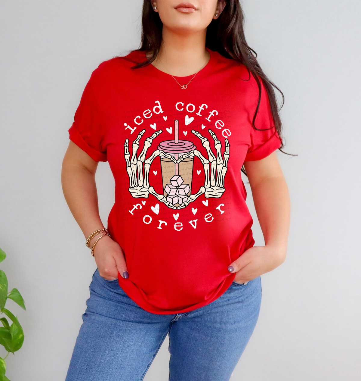 Iced Coffee Forever Skellie Full Color White Font 81517 DTF Transfer
