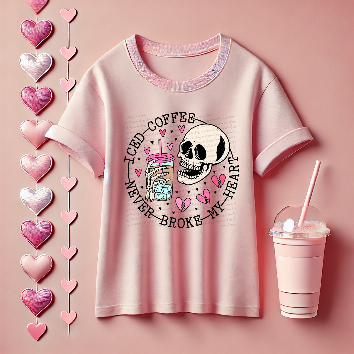 Iced Coffee Never Broke My Heart Black Font 81520 DTF Transfer