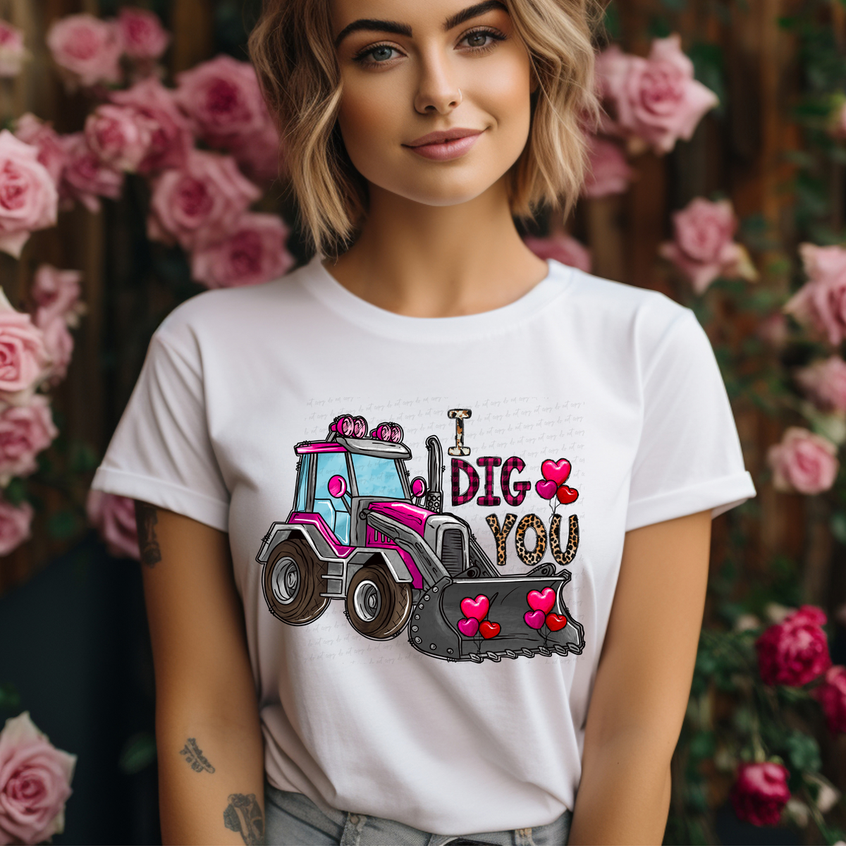 I Dig You Pink Truck Hearts Balloons 116231 DTF Transfer