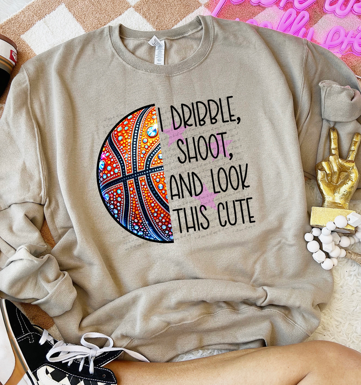 I Dribble Shoot and Look This Cute Basketball Faux Rhinestone 59329 DTF transfer
