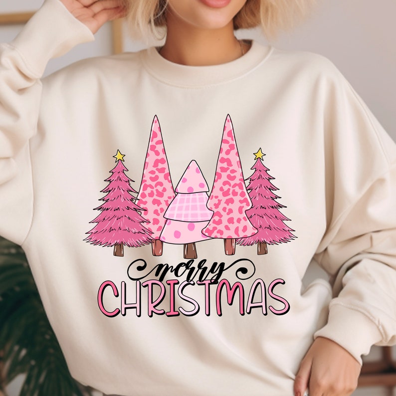 Merry Christmas pink trees (5) 45095 DTF transfer