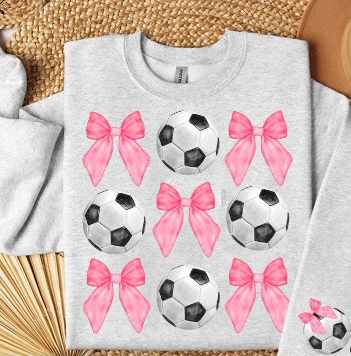 Soccer balls and pink bows collage front 112847 DTF transfer