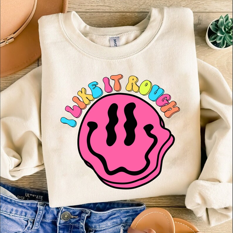 I like it rough pink happy face DTF transfer