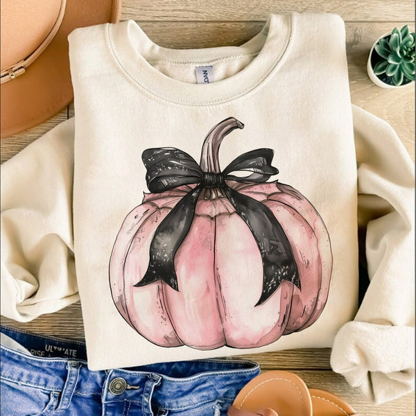 Pink pumpkin black bow 68489 DTF transfer