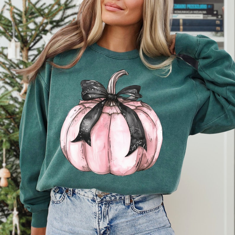 Pink pumpkin black bow 68489 DTF transfer