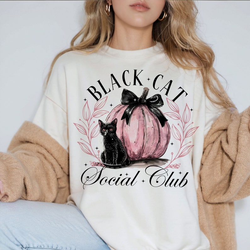 Black cat social club pink pumpkin 68494 DTF transfer
