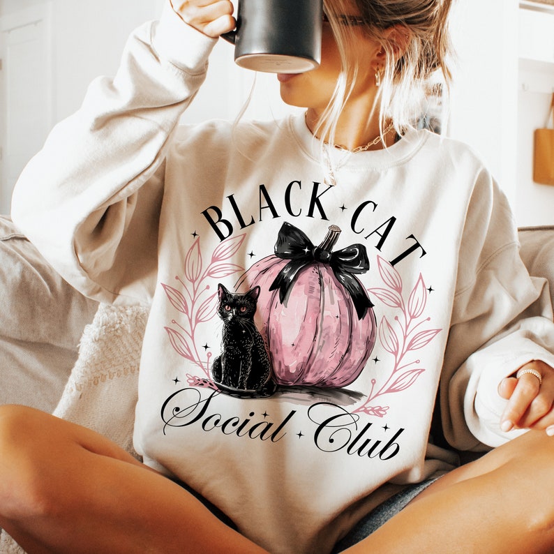 Black cat social club pink pumpkin 68494 DTF transfer