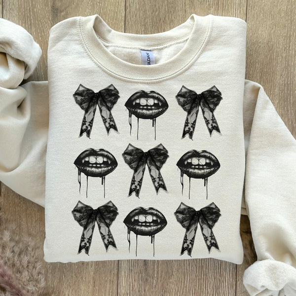 Black bows and dripping lips collage 68492 DTF transfer