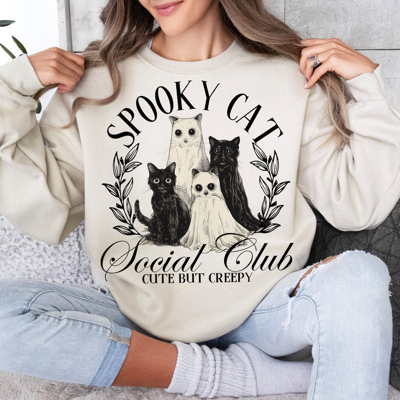Spooky cat social club BLACK FONT 68485 DTF transfer