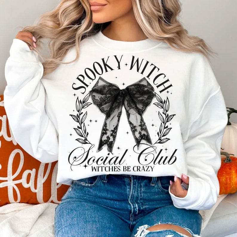 Spooky witch social club black bow BLACK FONT 68472 DTF transfer