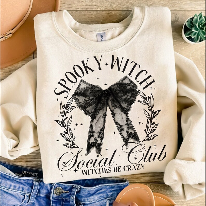 Spooky witch social club black bow BLACK FONT 68472 DTF transfer