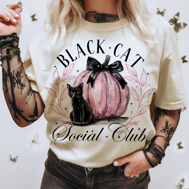 Black cat social club pink pumpkin 68494 DTF transfer