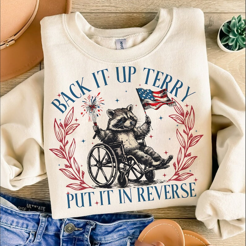 Back it up Terry put it in reverse racoon 68475 DTF transfer – Mud ...