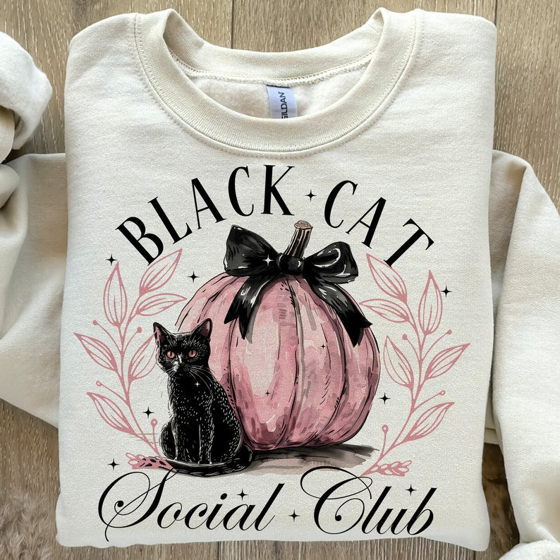 Black cat social club pink pumpkin 68494 DTF transfer