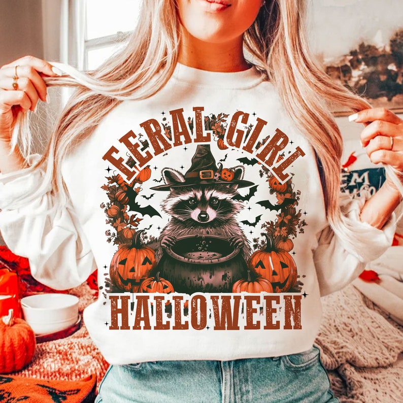 Feral girl halloween racoon 117252 DTF transfer