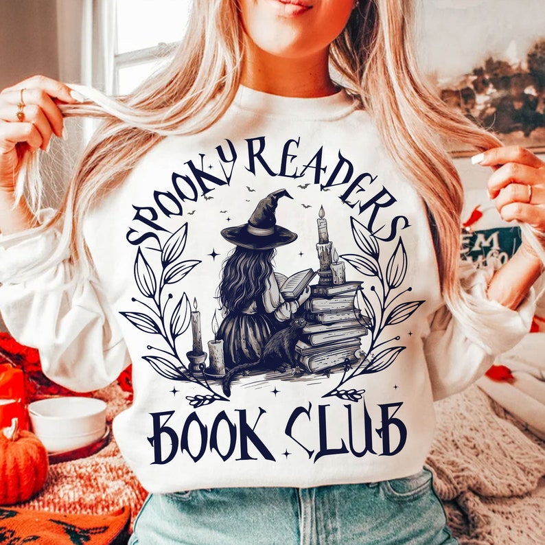 Spooky readers book club witch BLACK FONT 68490 DTF transfer