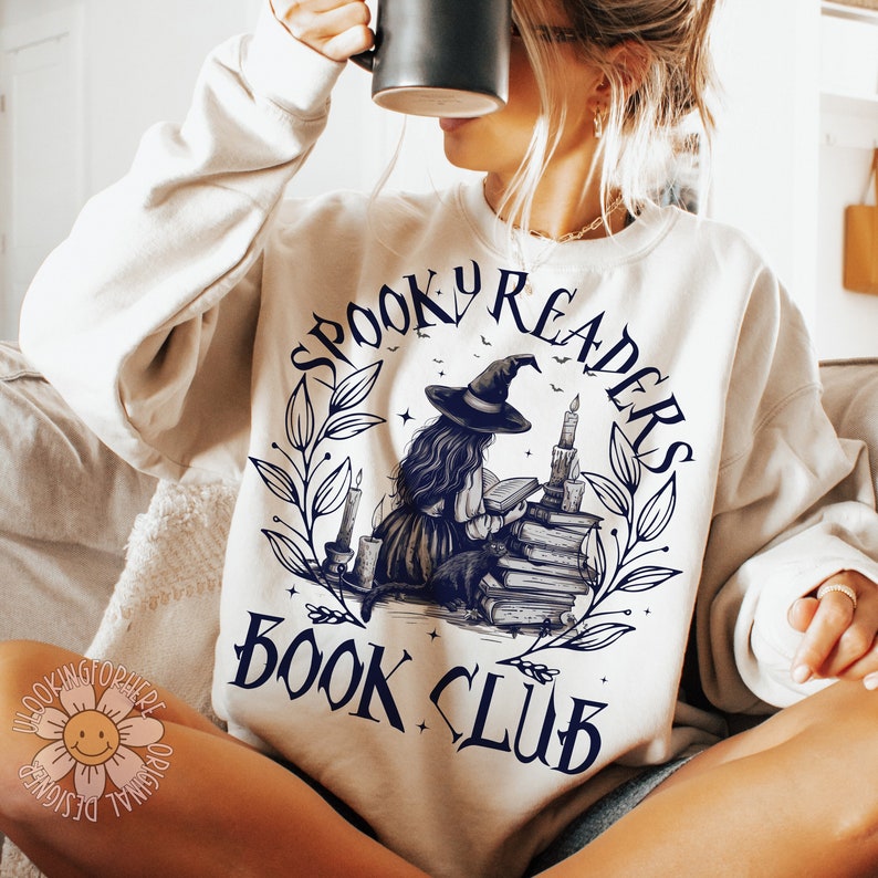 Spooky readers book club witch BLACK FONT 68490 DTF transfer