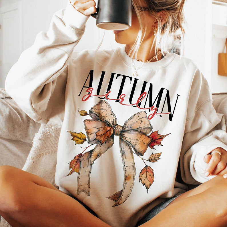 Autumn girly fall bow with leaves 68468 DTF transfer