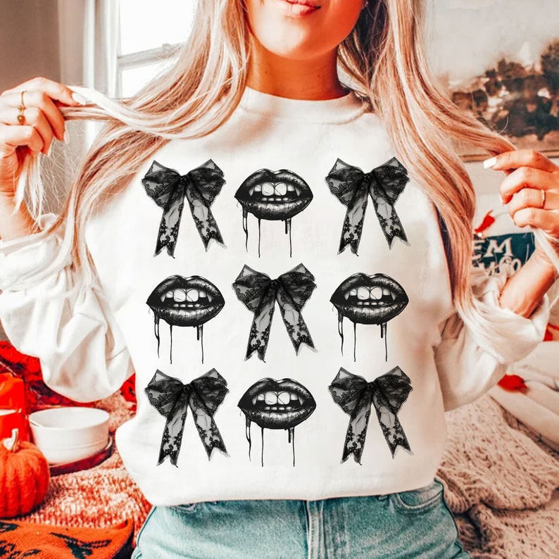 Black bows and dripping lips collage 68492 DTF transfer