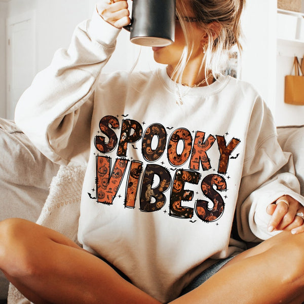 Spooky vibes skull and pumpkin font 68484 DTF transfer