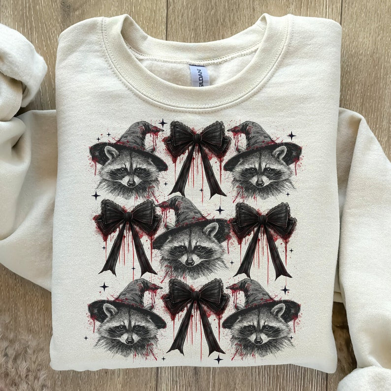 Witchy raccoon bow collage DTF transfer