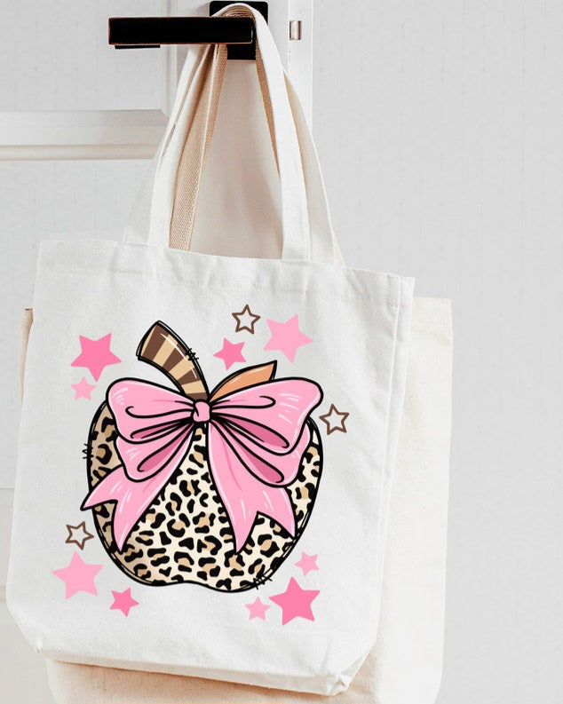 Leopard apple with pink bow 45080 DTF transfer