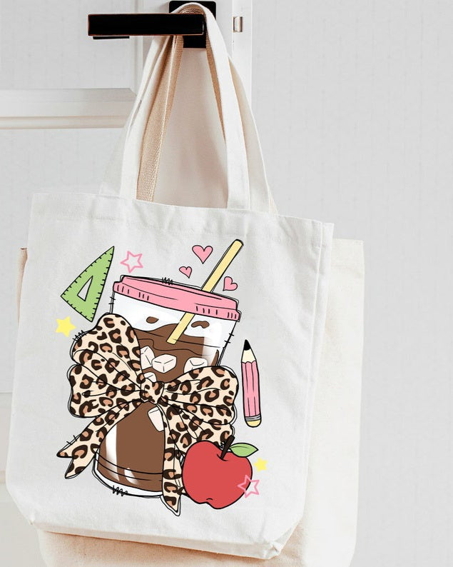 Teacher latte leopard bow and apple 45075 DTF transfer