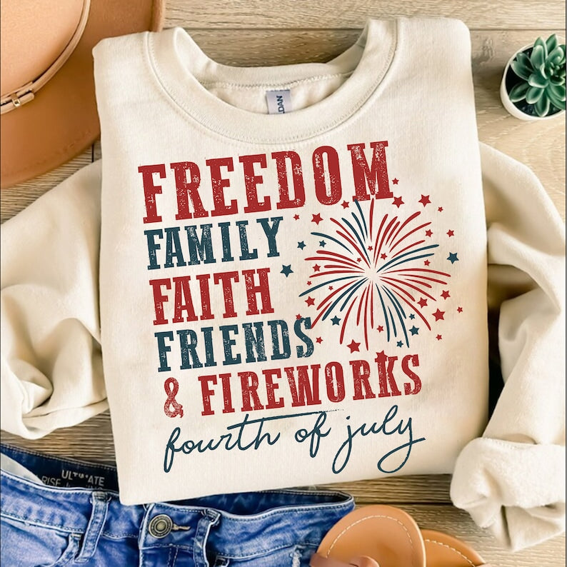 Freedom family faith friends & fireworks fourth of july 68465 DTF transfer