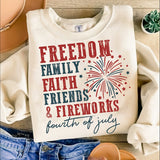 Freedom family faith friends & fireworks fourth of july DTF transfer