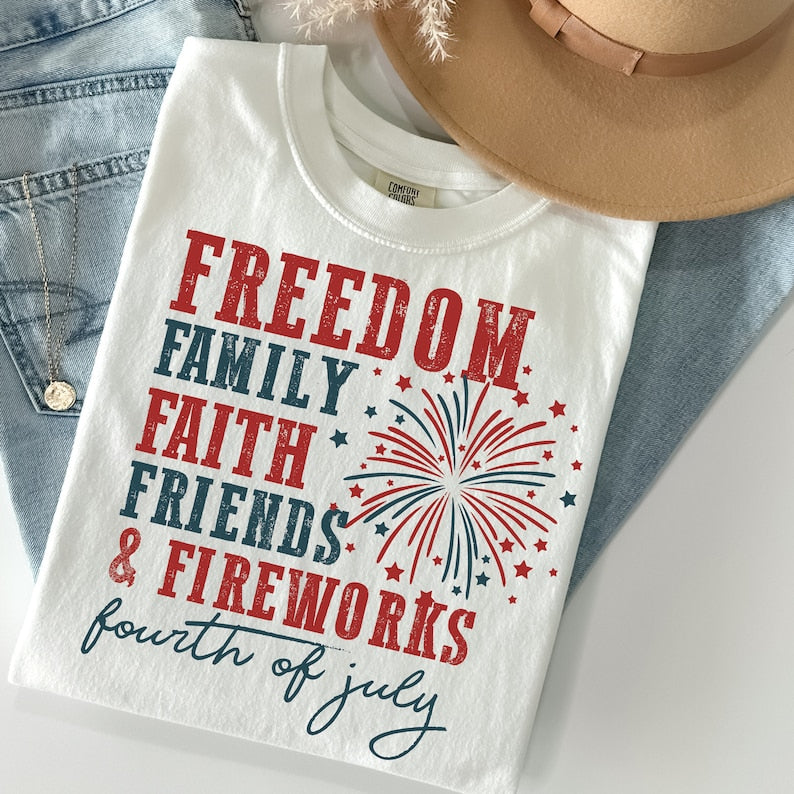 Freedom family faith friends & fireworks fourth of july 68465 DTF transfer