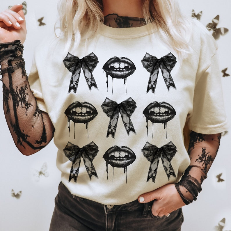Black bows and dripping lips collage 68492 DTF transfer