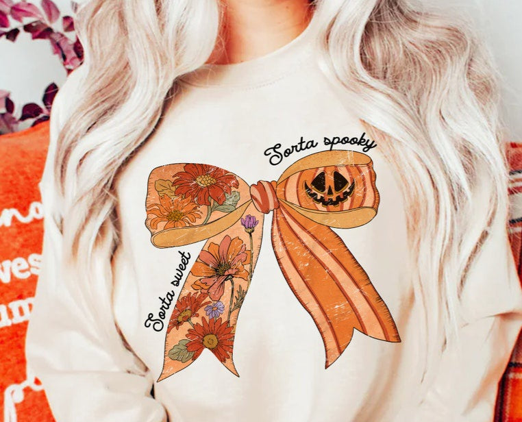Sorta sweet sorta spooky orange bow 45087 DTF transfer