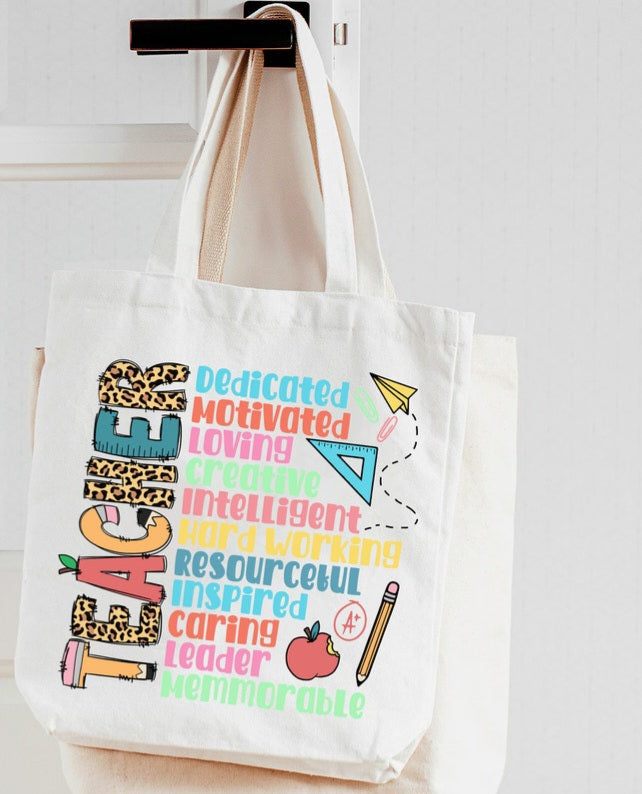 Teacher LEOPARD FONT dedicated motivated loving apple pencil paper airplane 45077 DTF transfer