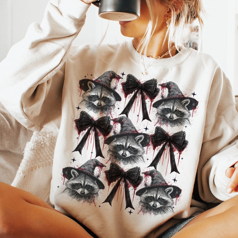 Witchy raccoon bow collage DTF transfer