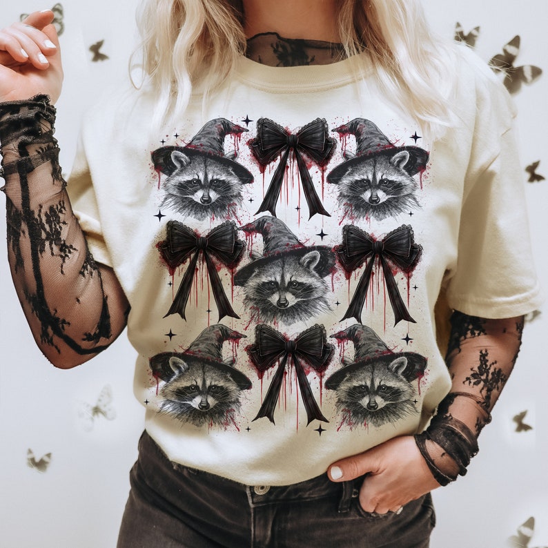 Witchy raccoon bow collage DTF transfer