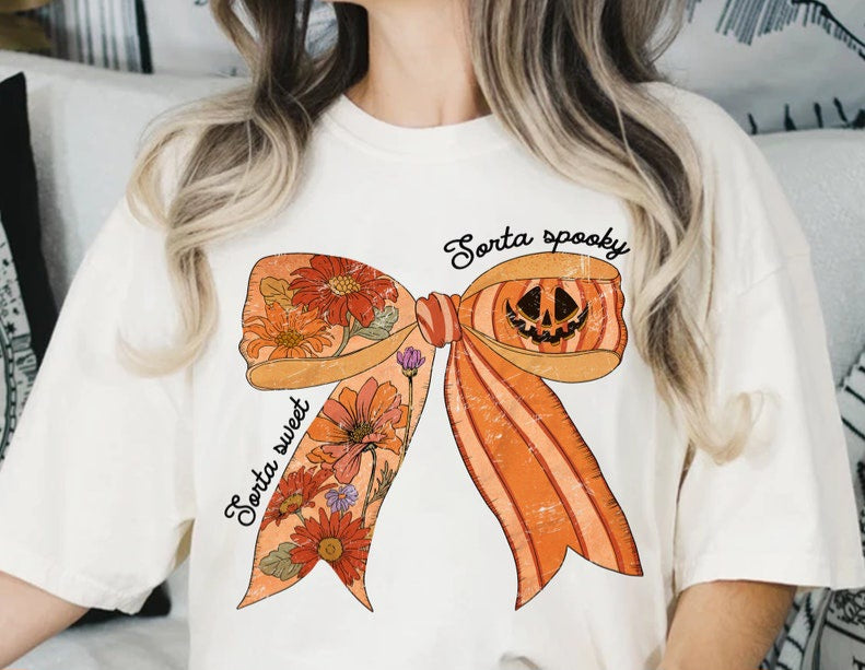 Sorta sweet sorta spooky orange bow 45087 DTF transfer