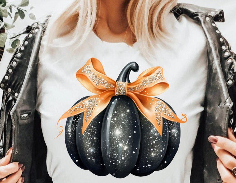 Black pumpkin orange bow 45088 DTF transfer