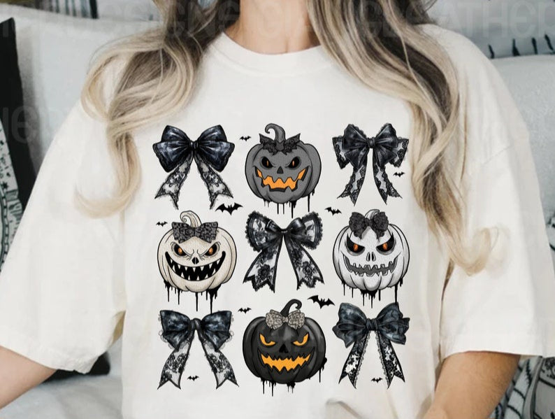 Black/grey pumpkins collage orange mouths 45089 DTF transfer