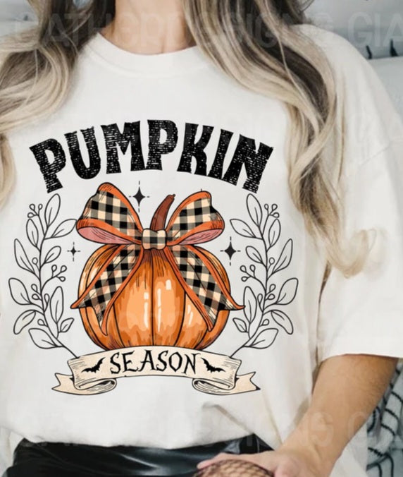 Pumpkin season orange pumkin checkered bow 45085 DTF transfer