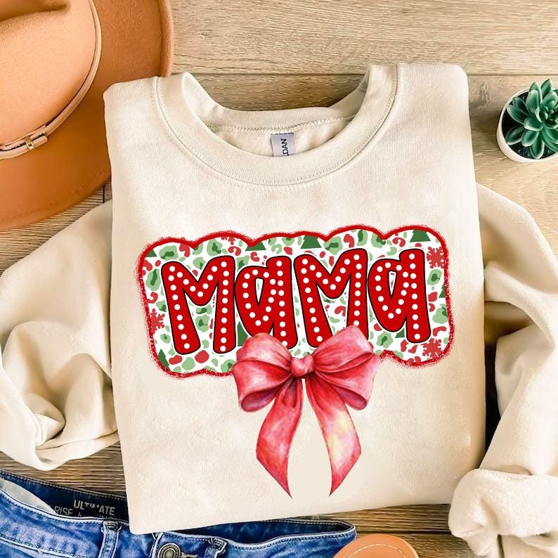 Christmas Mama font red bow 68208 DTF Transfer