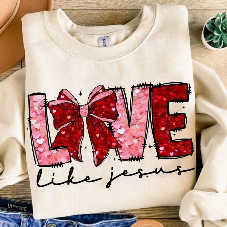 Love like Jesus sequins BOW 68513 DTF transfer