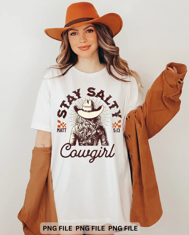 Stay salty cowgirl black font 67142 DTF transfer