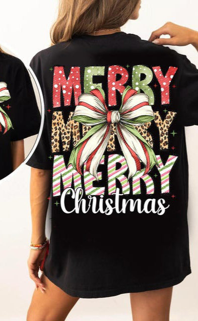 Merry Merry Merry Christmas Bow (Back Print) 69710 DTF transfer