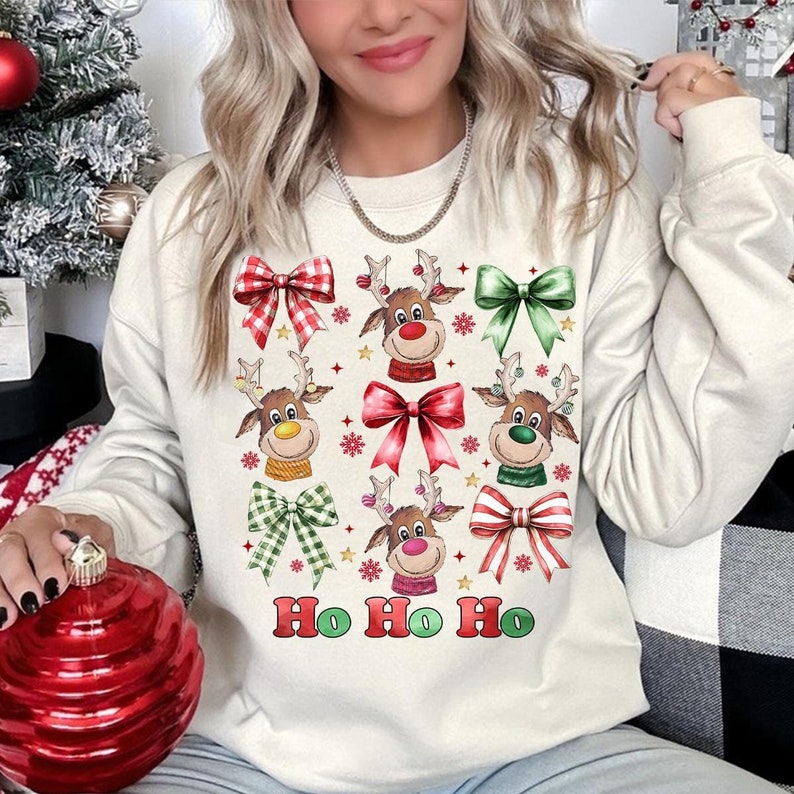 Ho Ho Ho Reindeer Bow Grid 69713 DTF transfer