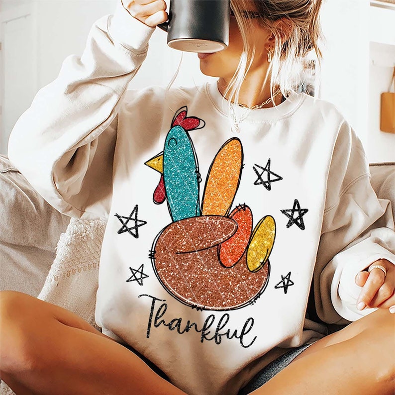 Thankful Peace Sign Stars Faux Glitter 69719 DTF transfer