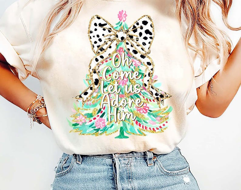 Oh Come Let Us Adore Him Christmas Tree 69723 DTF transfer