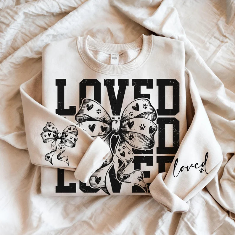 Loved stacked with bow 75906 DTF transfer