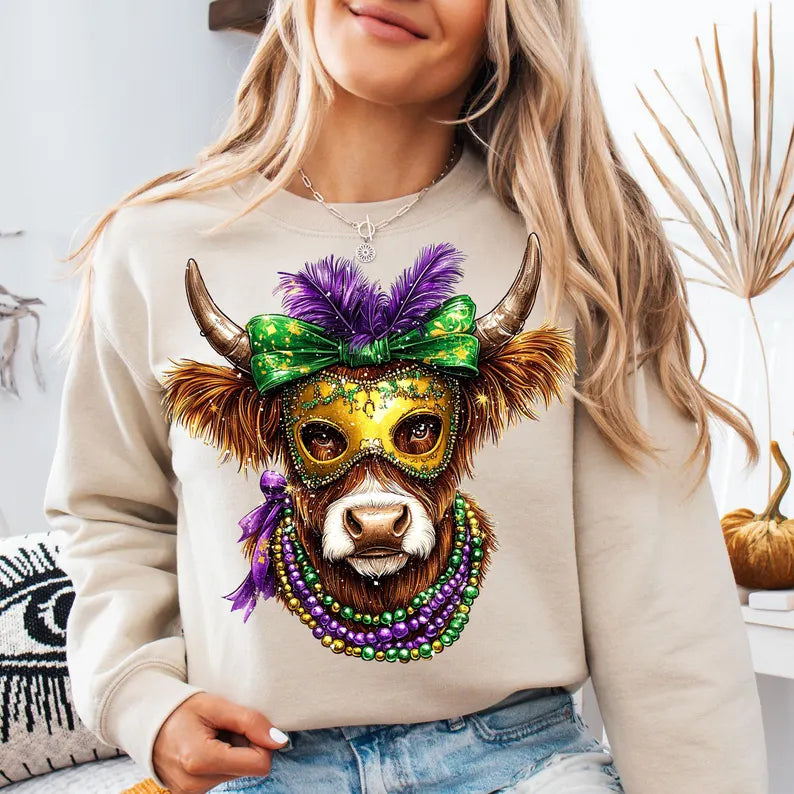 Mardi Gras cow with mask 80953 DTF transfer