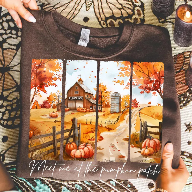 Meet me at the pumpkin patch fall scene DTF transfer